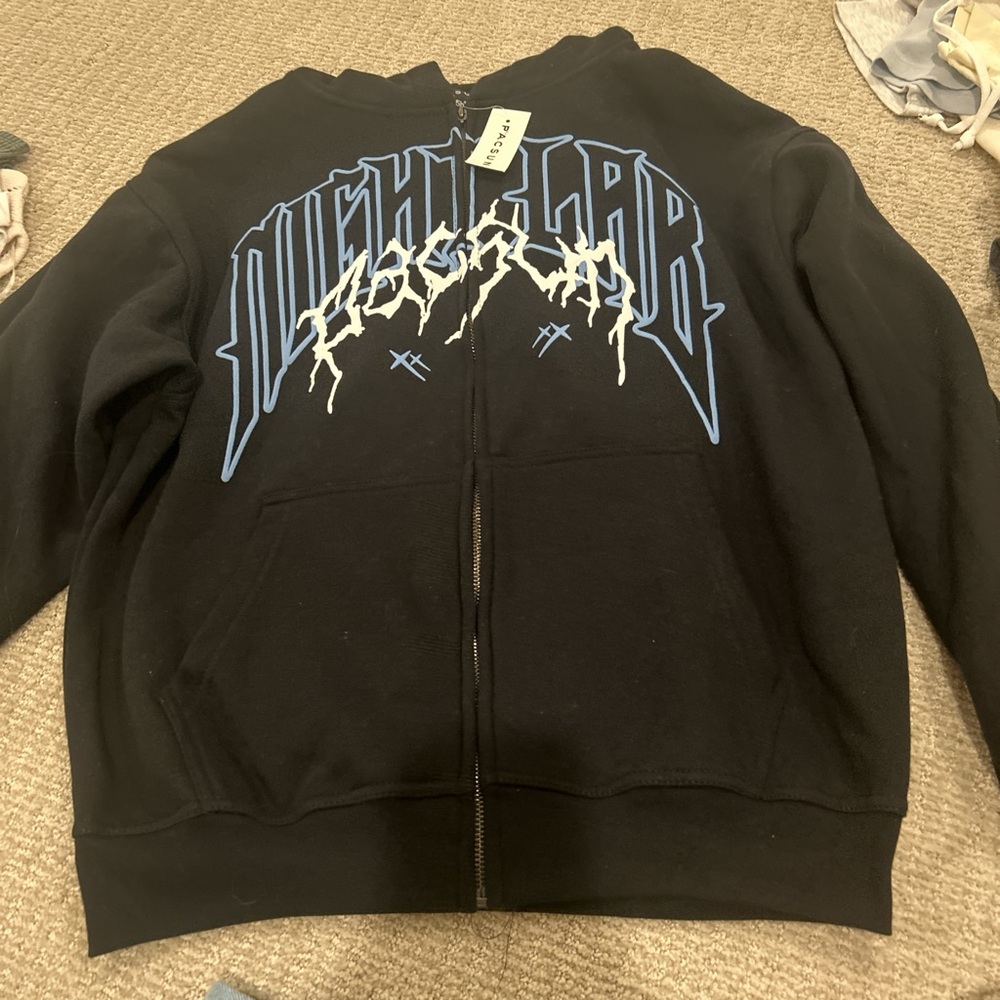 PacSun Black Zip-Up Jacket with Blue Graphic